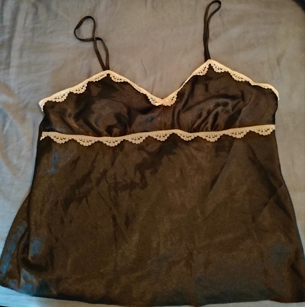 Vintage Satin Tank Top with Lace Trim XXL